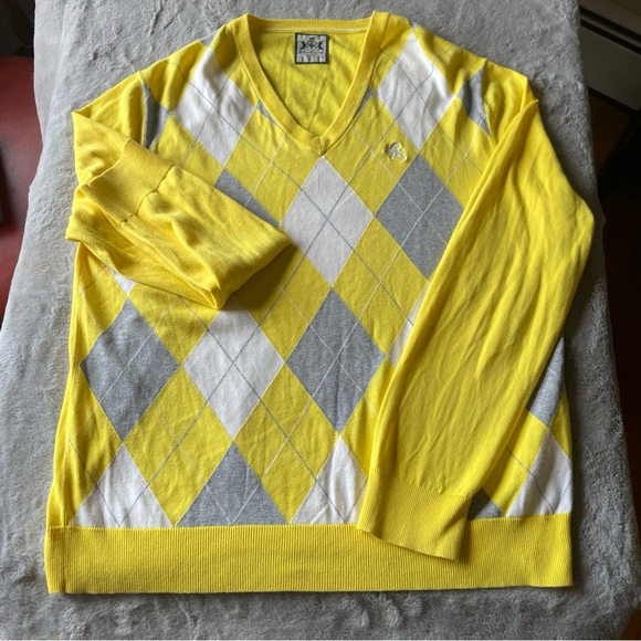 Express Yellow and Gray Argyle Men's Sweater Sz XL - Picture 1 of 6